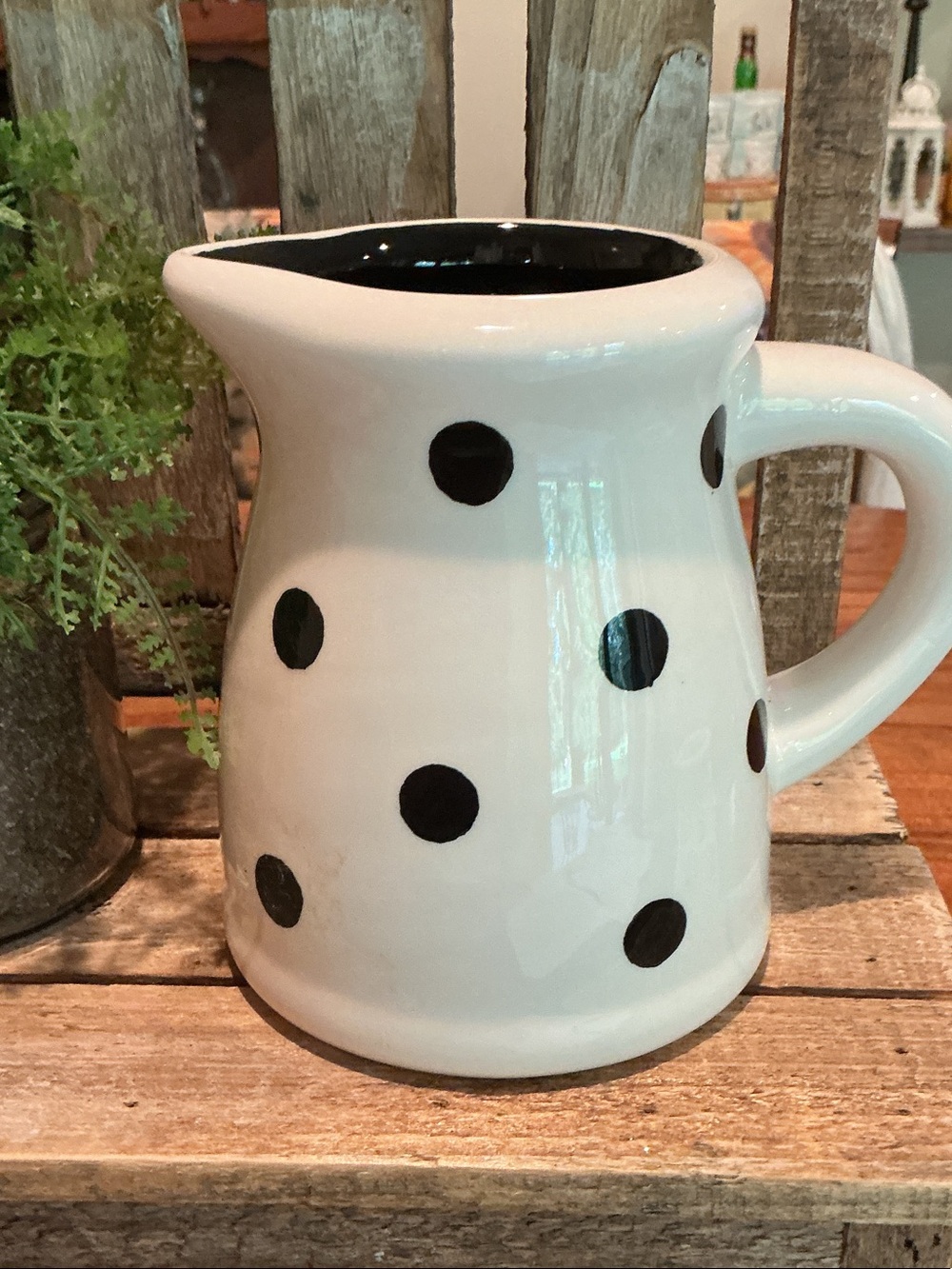 EUC - White and Black Polka Dot Ceramic Mini Pitcher